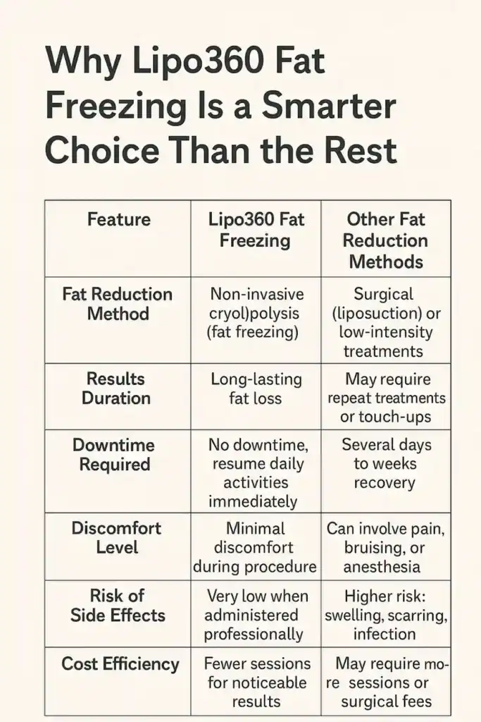 Is it possible to permanently freeze fat cells? 2 Table showing benefits of fat freezing to remove fat cells Harwich from Lipo 360