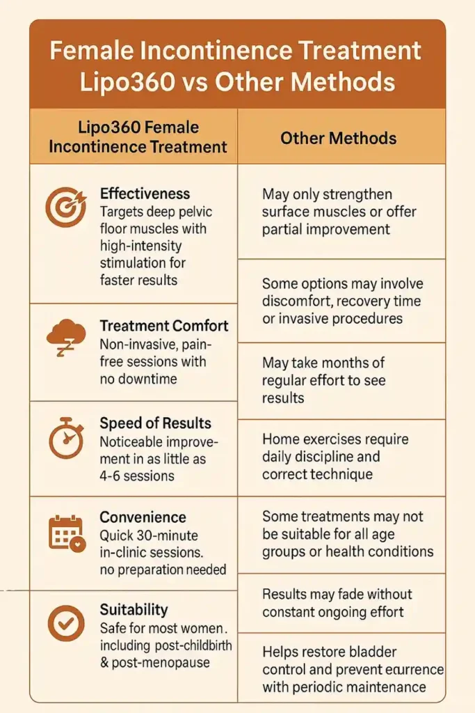 Comprehensive Guide To Female Incontinence Treatment Options 1 Table showing benefits of incontinence treatment Harwich