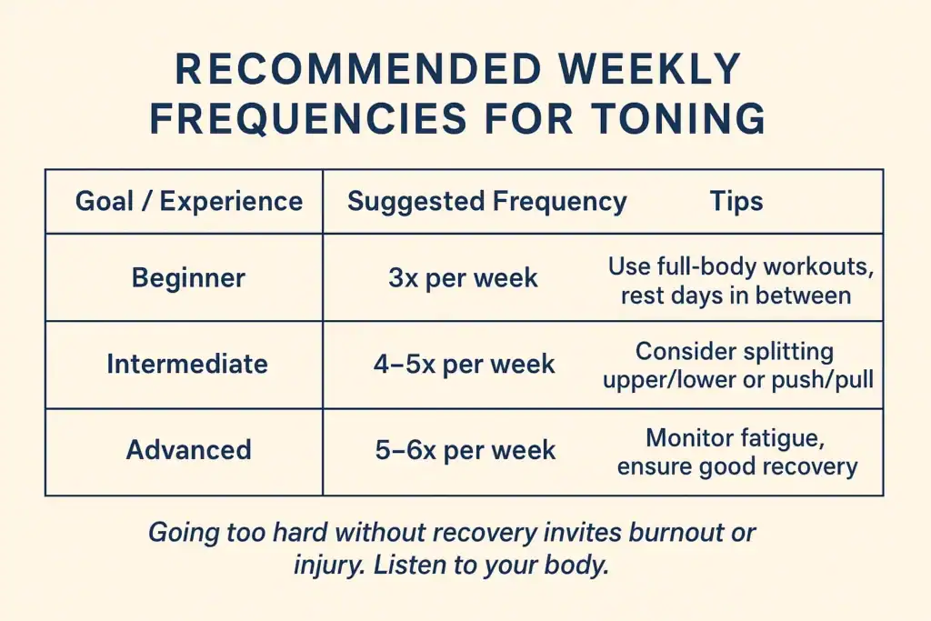 Achieving the Perfect Tone: How Often Should You Exercise for Results? 2 Graphic to show how often you should do exercise to help with toning Harwich